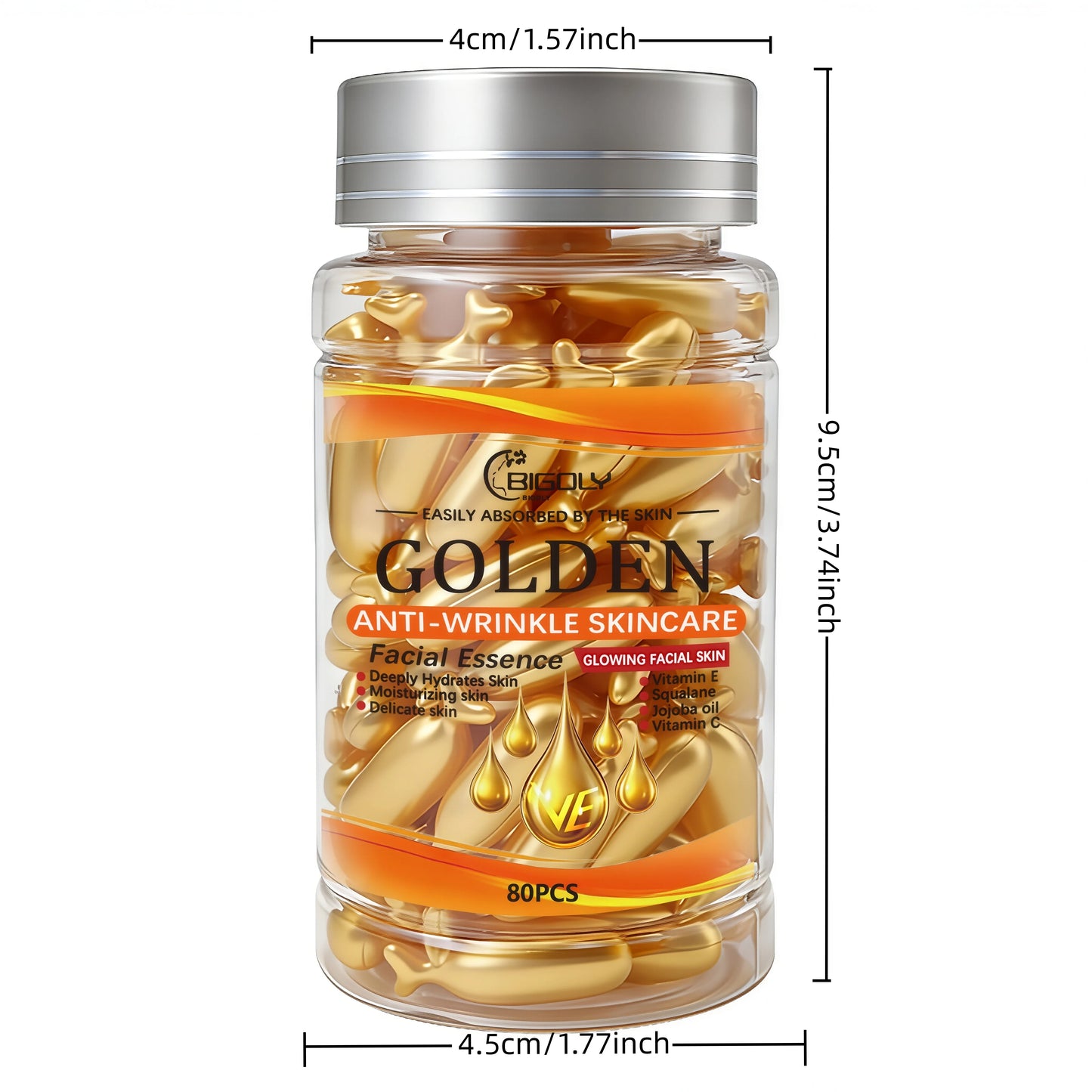 Anti-Wrinkle Face Serum Capsules – Vitamin C, E & Squalane 80ct