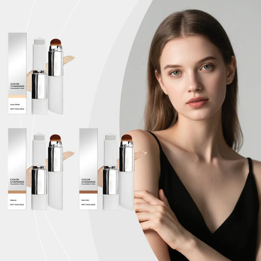 Double-Head Foundation Stick with Brush | Full Coverage Matte Foundation Makeup Stick Peaceful Pleasures Health and Wellness