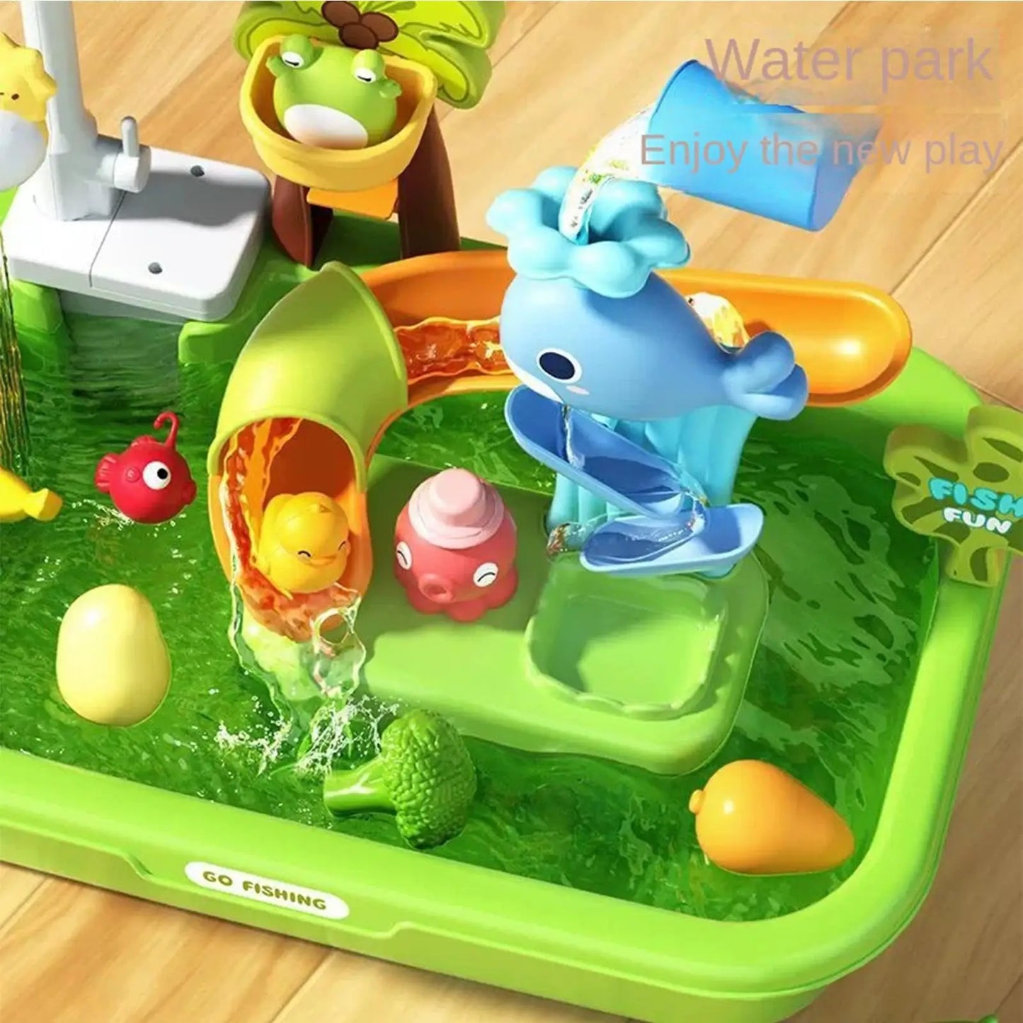Kids Water Play Table with Fishing Game & Kitchen Set