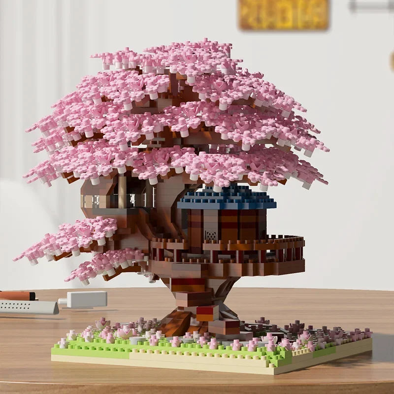 DIY Sakura Tree Building Blocks Cherry Blossom Bricks Light Treehouse