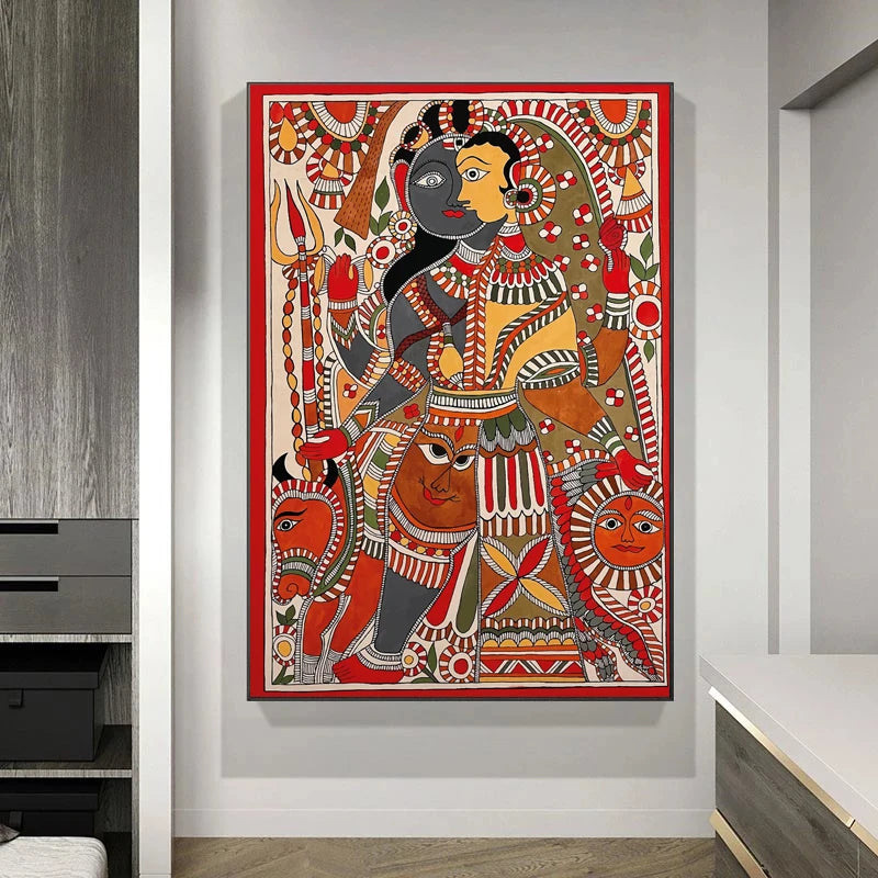 Retro Hindu Abstract Canvas Wall Art | Religious Print Poster Canvas Wall Art Peaceful Pleasures Health and Wellness