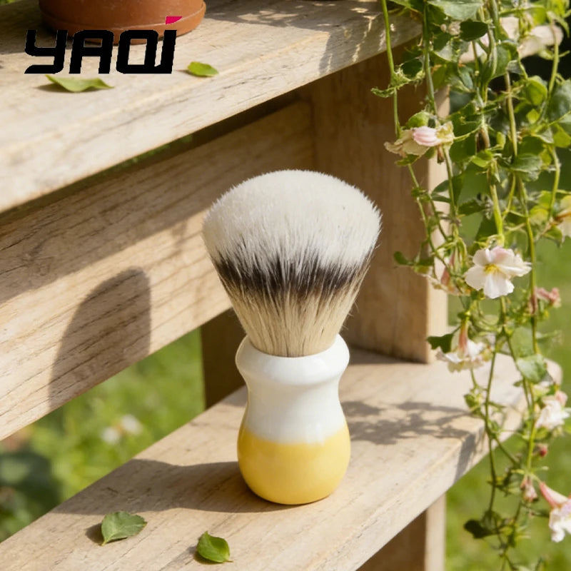 2026 YAQI 26mm Naicha Milk Tea Synthetic Hair Wet Shaving Brush with 55mm Handle Height for Resin Men's Grooming Tool Peaceful Pleasures Health and Wellness