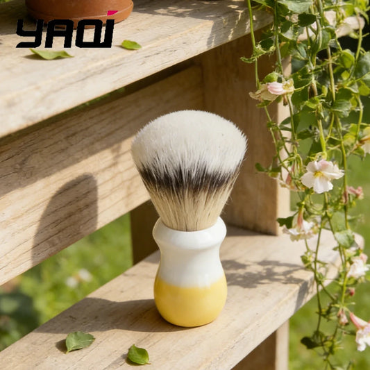 2026 YAQI 26mm Naicha Milk Tea Synthetic Hair Wet Shaving Brush with 55mm Handle Height for Resin Men's Grooming Tool Peaceful Pleasures Health and Wellness