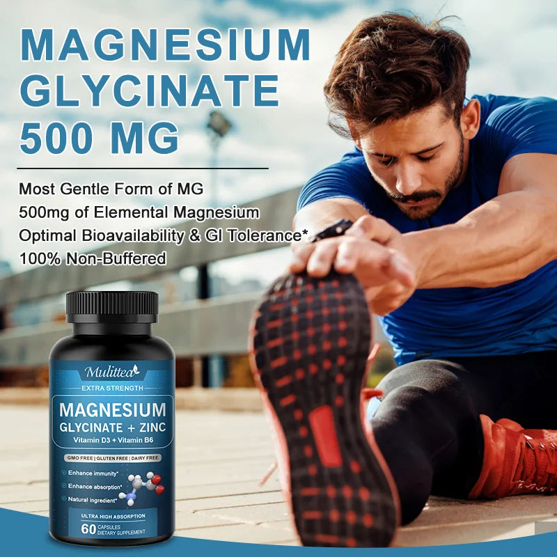 Magnesium Glycinate 500mg with Zinc, Vitamin D3 & B6 – Sleep, Bones & Heart | 120 Count Peaceful Pleasures Health and Wellness
