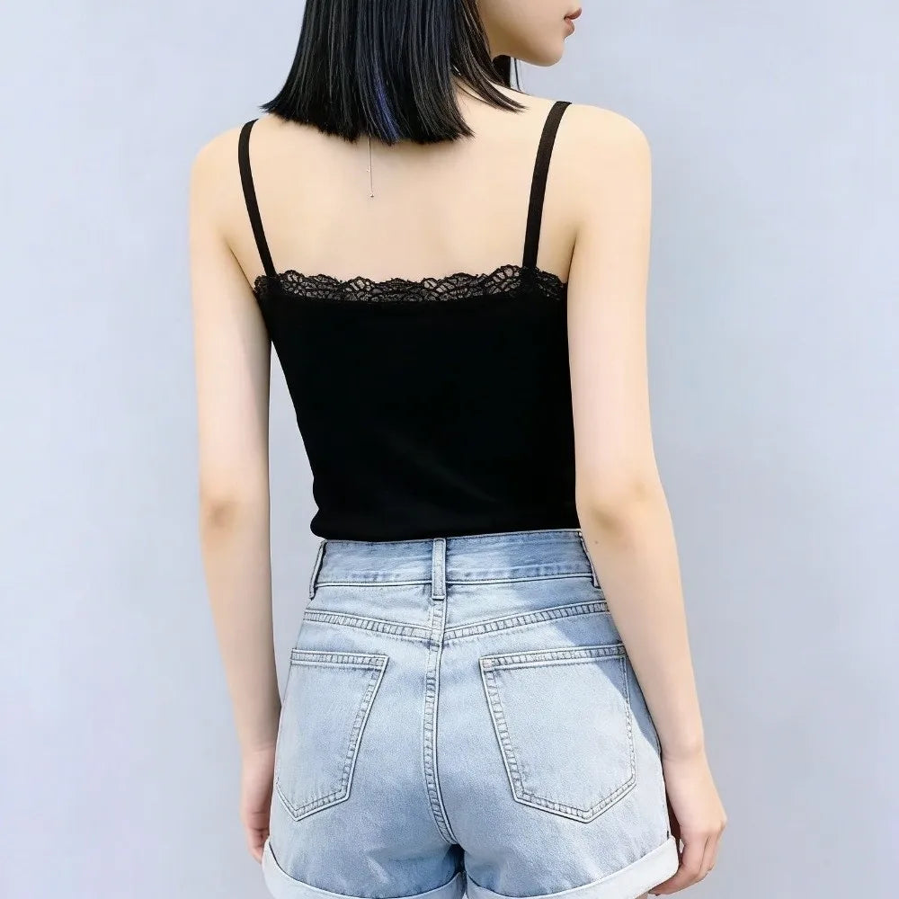 Women's Lace V-Neck Sleeveless Tank Top – Casual Summer Vest