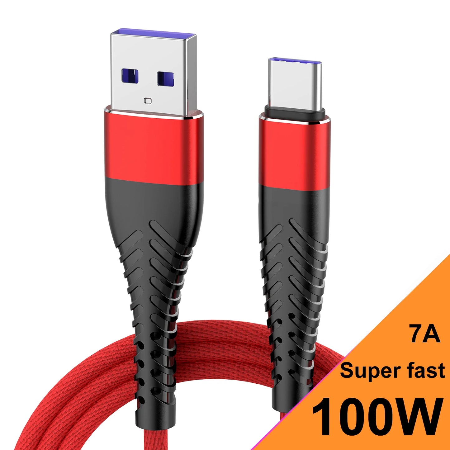 100W USB-C Fast Charging Cable Nylon Braided 7A QC3.0 Type-C