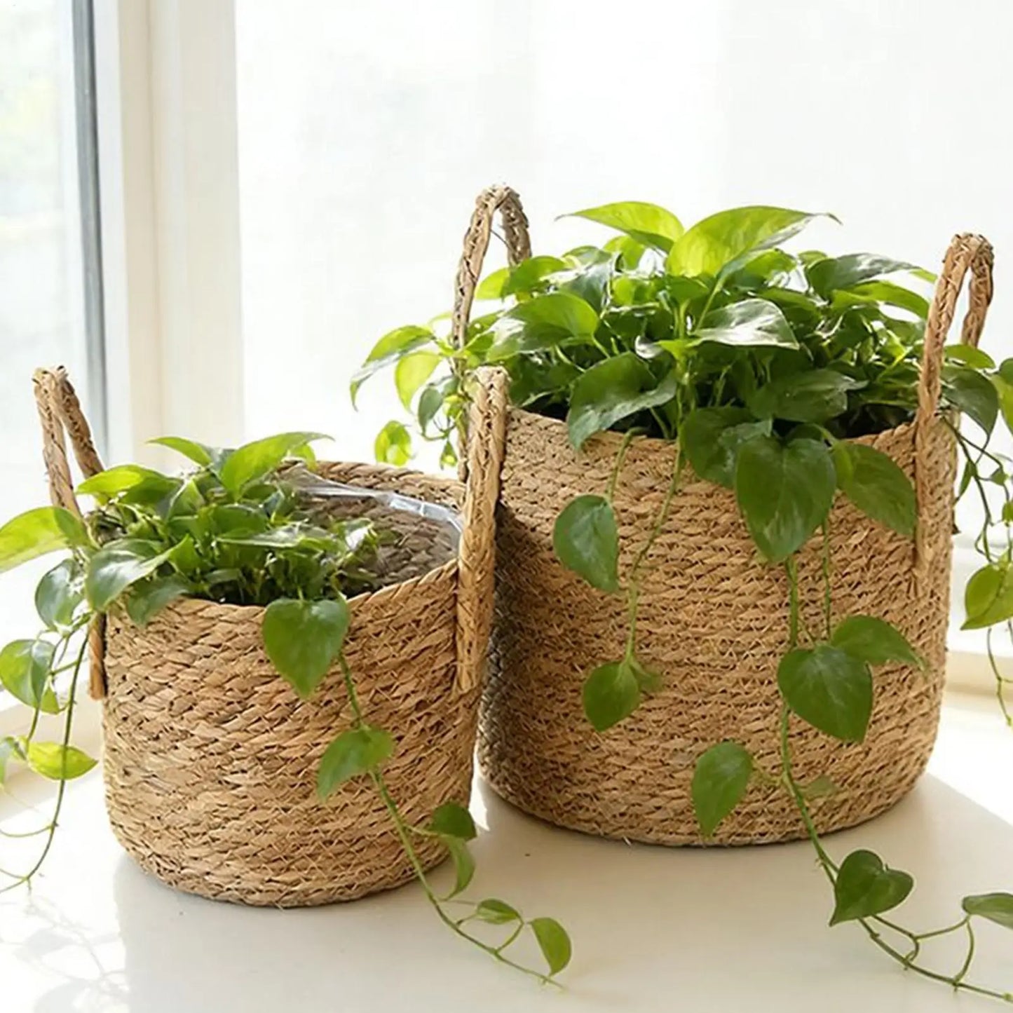 Woven Rattan Planter Basket – Rustic Wicker Flowerpot Holder