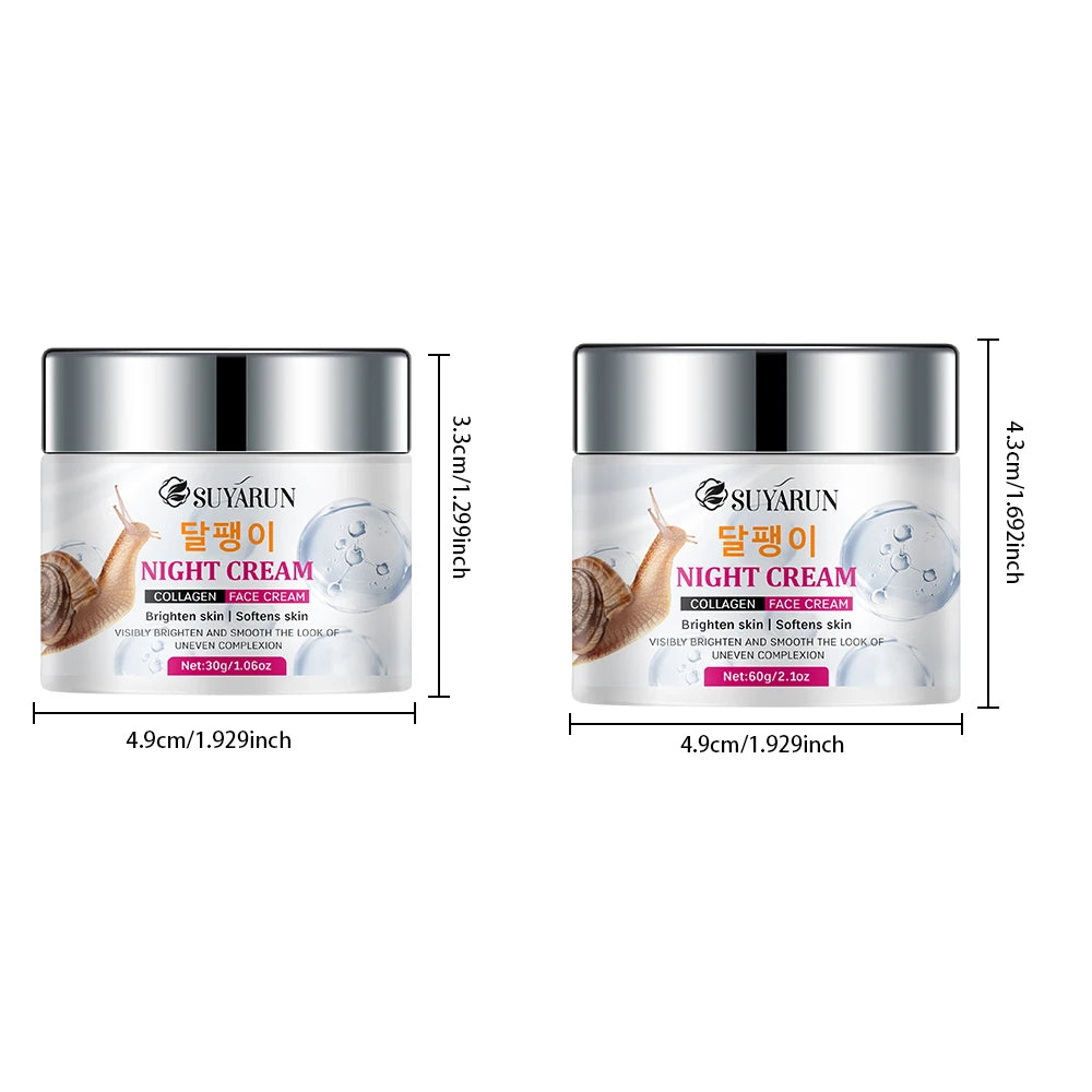 SUYARUN Premium Snail Cream with Collagen & Mineral Oil - Anti-Aging, Moisturizing & Brightening Facial Cream , Day & Night Use. Peaceful Pleasures Health and Wellness