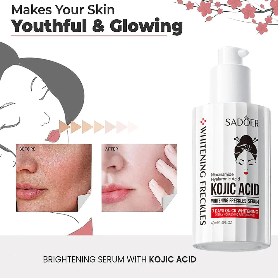 Kojic Acid Serum Strong Brightening Whitening Cream Spots Fine Lines Lighten Skin Tone Rejuvenating Antiage Korean Facial Peaceful Pleasures Health and Wellness