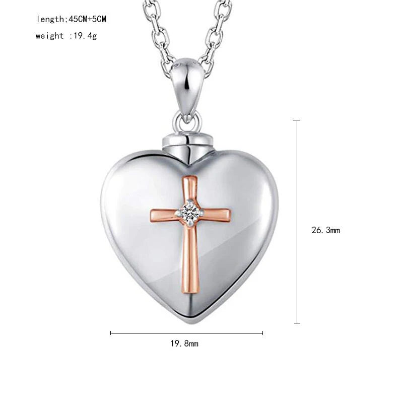 Cross Heart Cremation Urn Necklace | Ash Keepsake Pendant