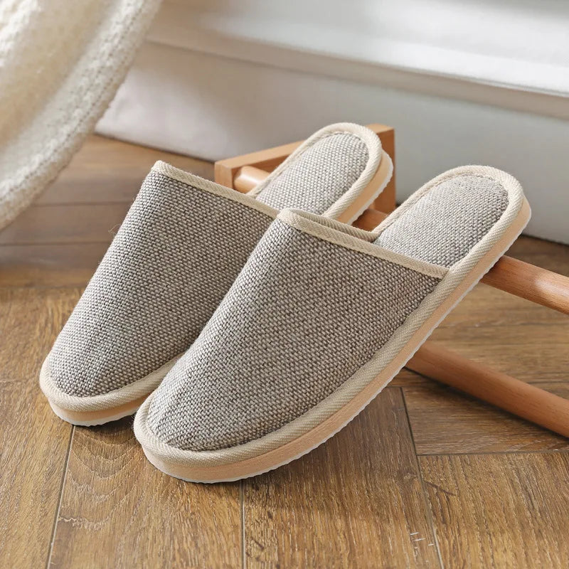 JPNTKY Unisex Linen Indoor Slippers | Flat House Shoes