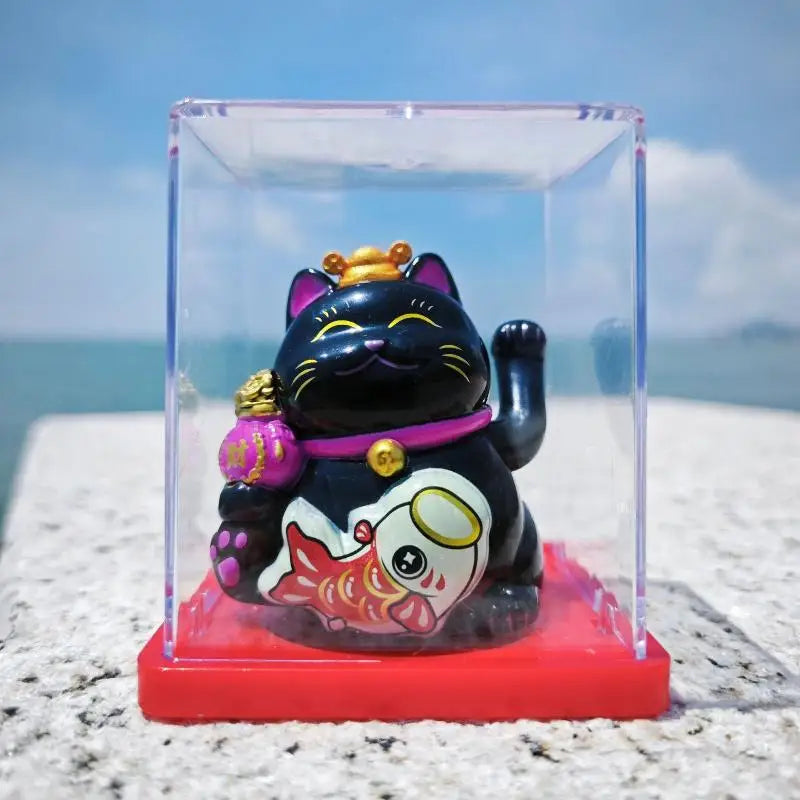 Solar Waving Lucky Cat Ornament | Mini 2" Desk Fortune Décor