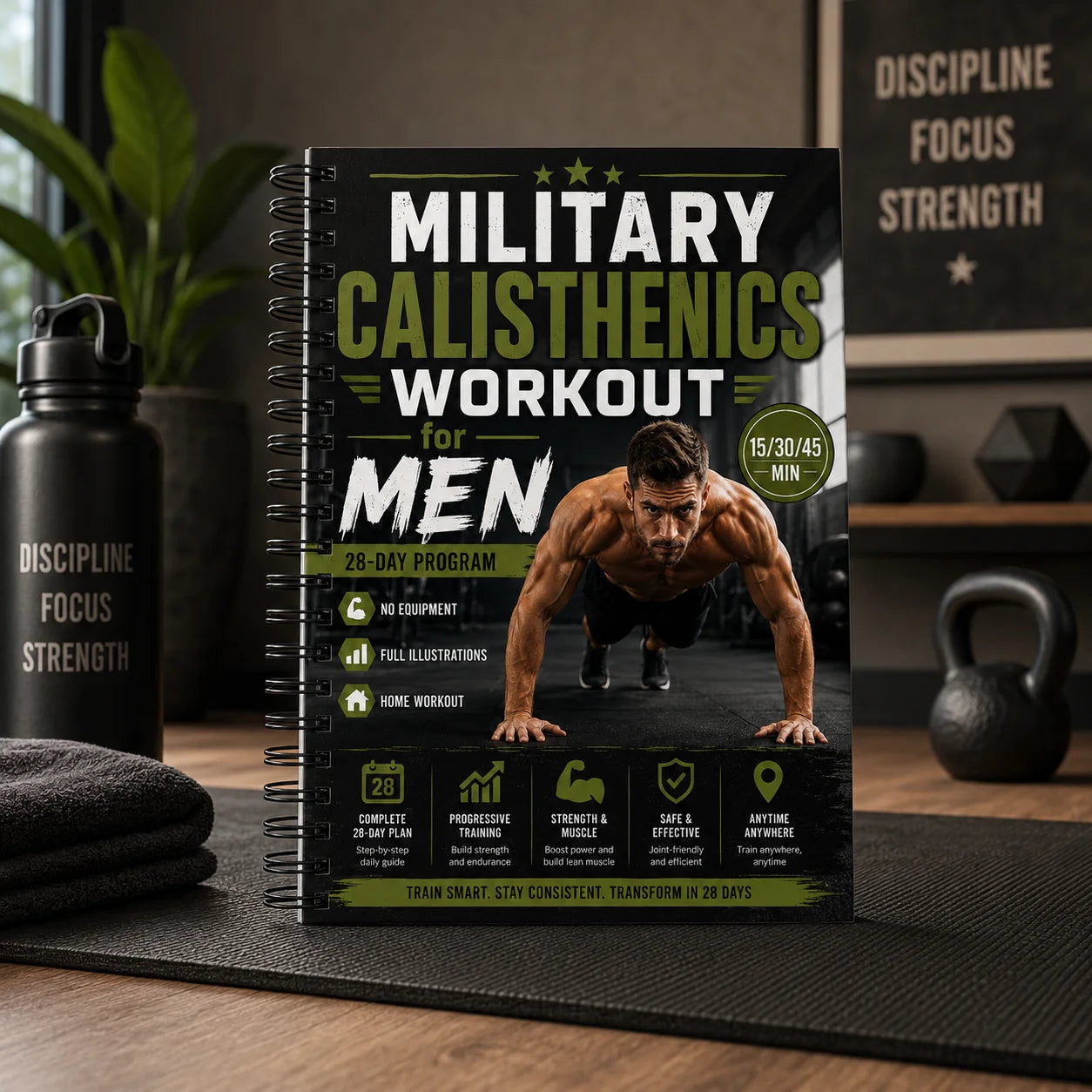 Military-style Calisthenics Workout A5 Spiral Guide Men 28-Day