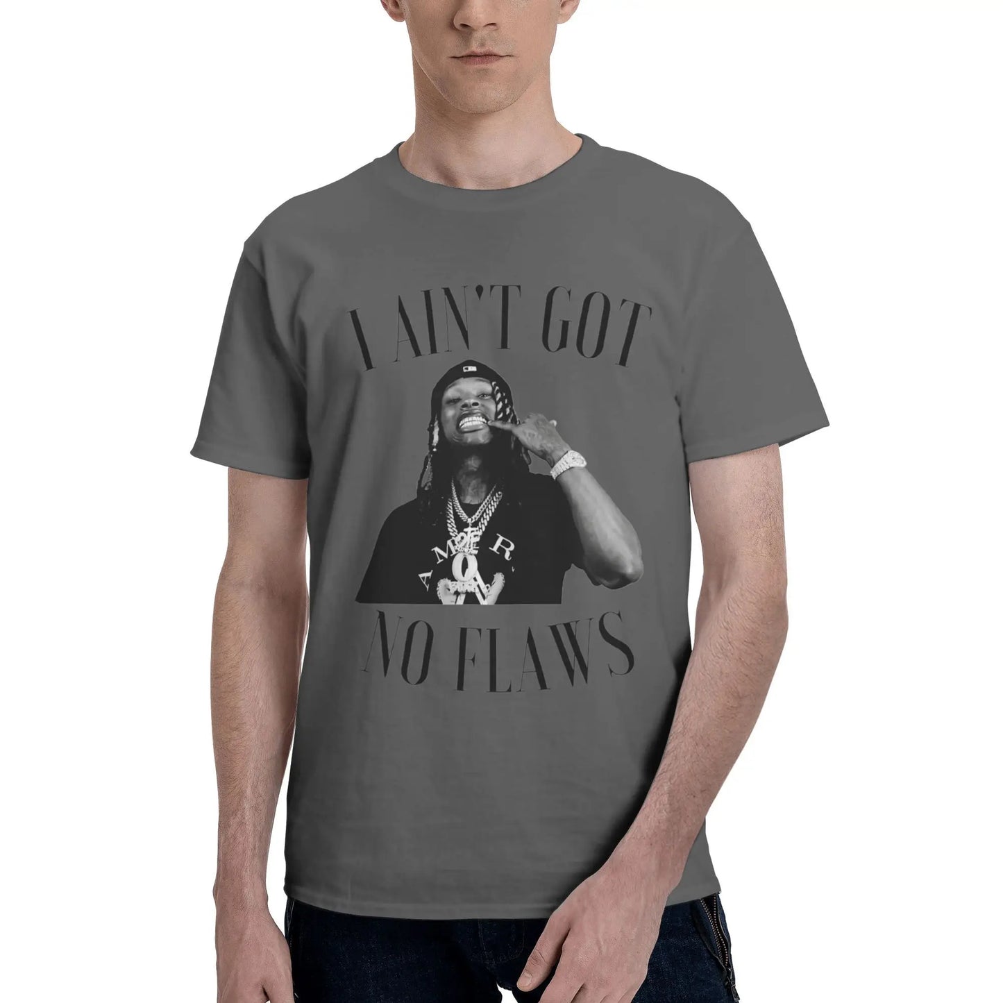 Fun K-Kings Von T-Shirts for Men O Neck 100% Cotton T Shirt Got No Flaws Short Sleeve Tees New Arrival Clothing Peaceful Pleasures Health and Wellness Dark Grey M