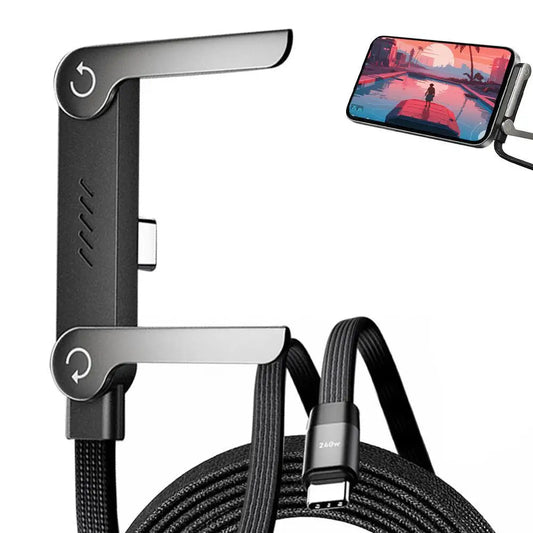 240W USB-C Fast Charge Cable with Stand & 90° Angle Connector USB-C Charging Cable Peaceful Pleasures Health and Wellness Type c to Type c