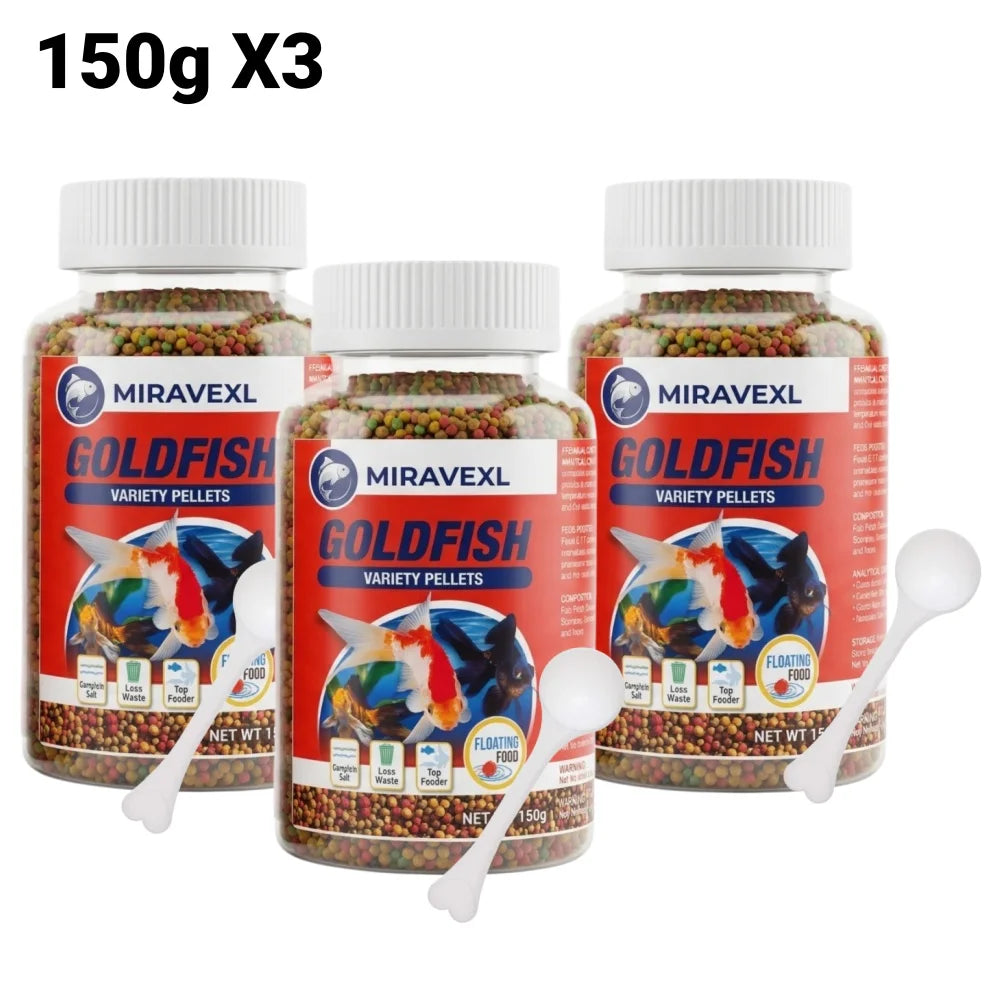 1MM Floating Goldfish Food Pellets Koi Pond Fish Growth Natural Color Enhancing Krill Spirulina Clear Water Formula Daily Diet Peaceful Pleasures Health and Wellness 150gX3