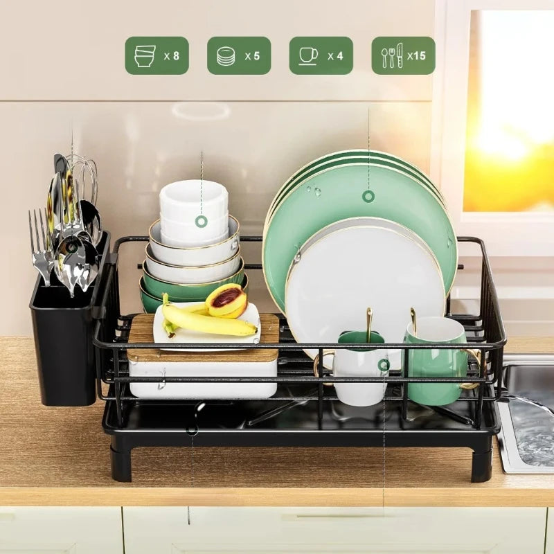 Iron Dish Drying Rack with Utensil Holder & Drainboard | Kitchen
