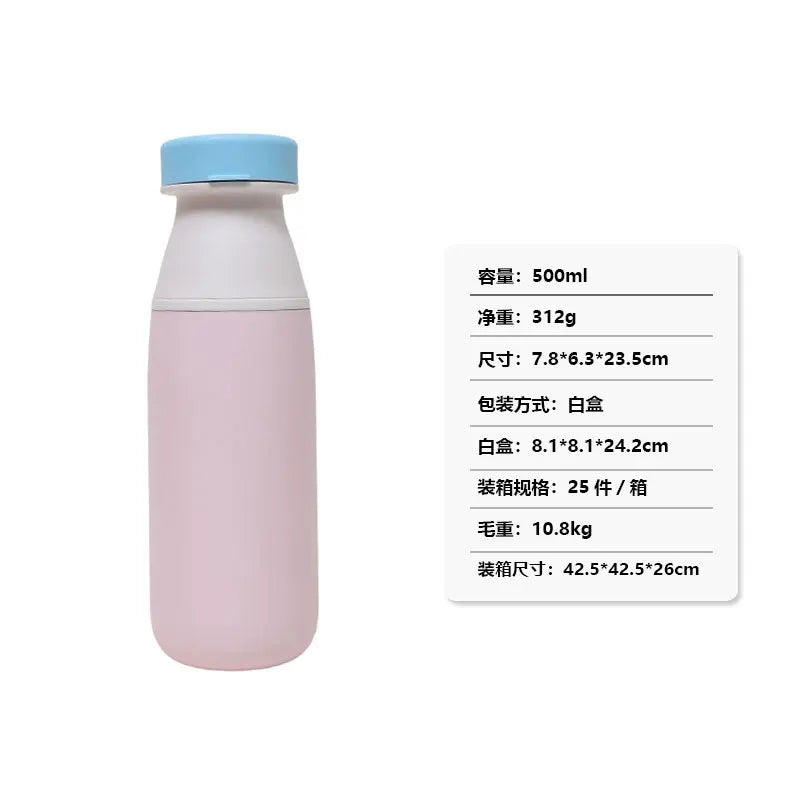 500ml Popular 304 Stainless Steel Vacuum Cup, Creative Double-drinking Milk Cup, Portable Outdoor Sports Water Cup Peaceful Pleasures Health and Wellness Pink 17oz 500ml