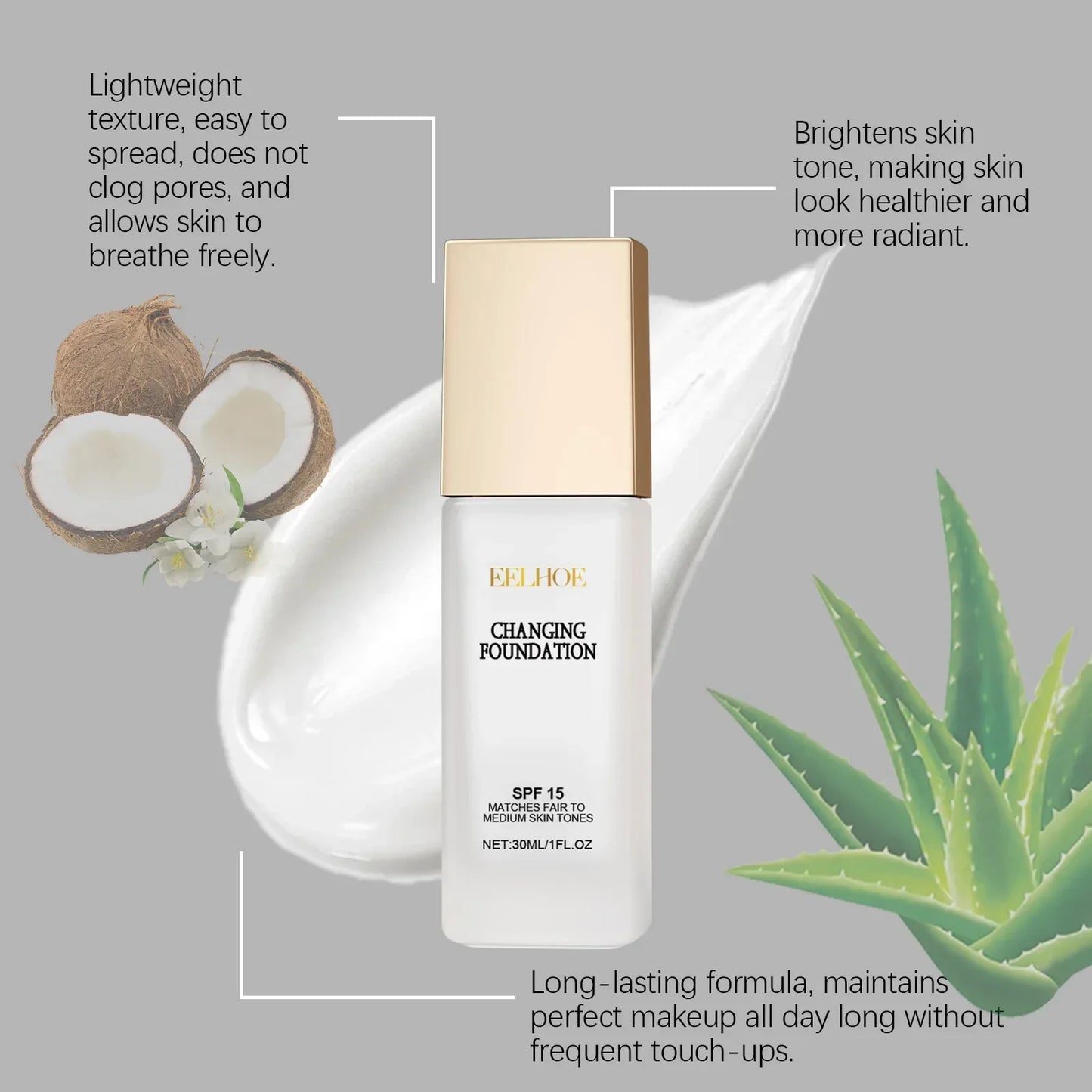 EELHOE Colour Changing Foundation SPF 15 Waterproof 30ml Peaceful Pleasures Health and Wellness