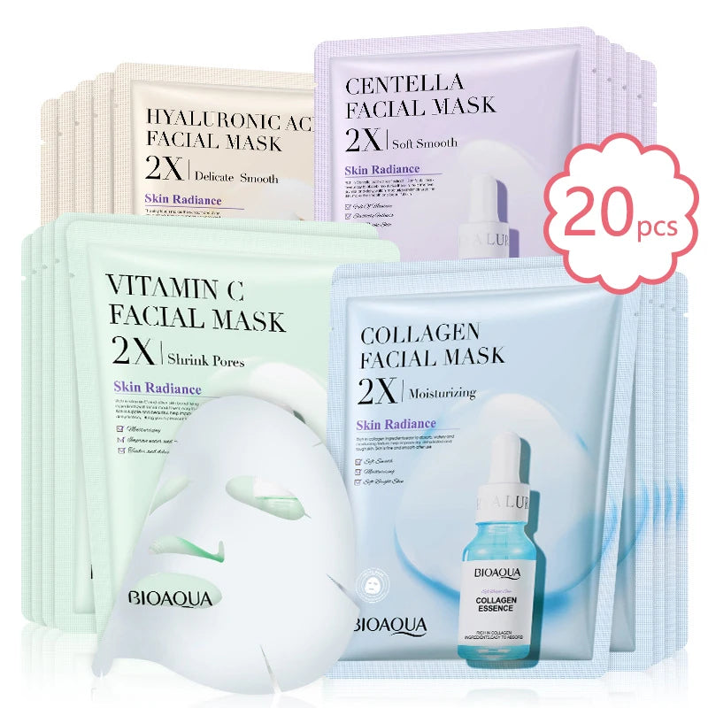 20pcs/5pcs Centella Collagen Face Mask VC Moisturizing Refreshing Sheet Masks Hyaluronic Acid Facial Mask Skin Care Products Peaceful Pleasures Health and Wellness 4 types mix 20pcs