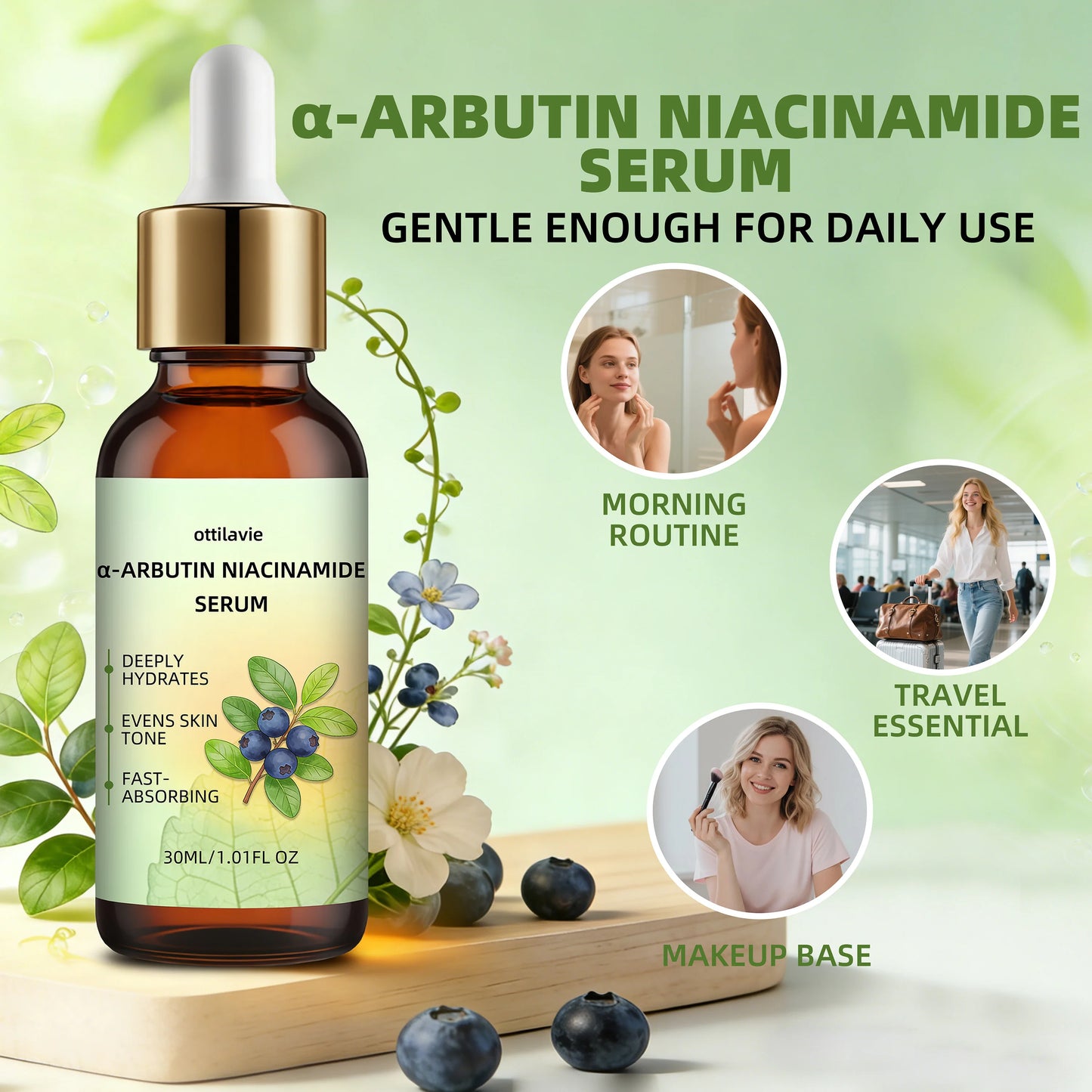 Ottilavie α-ARBUTIN NIACINAMIDE SERUM – Lightweight Hydrating Face Serum for All Skin Types, Especially Oily Skin Peaceful Pleasures Health and Wellness