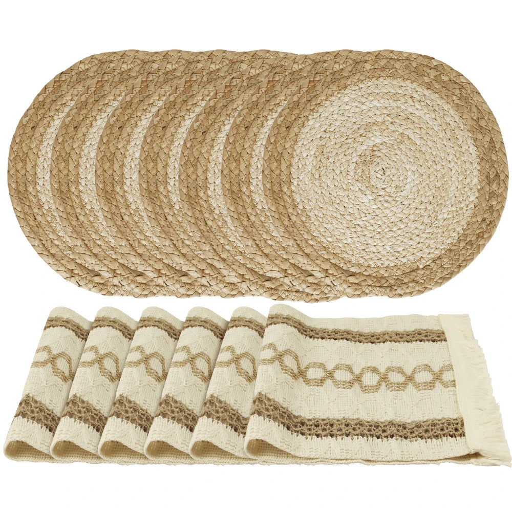 Boho Dining Table Mats Set of 6 Woven Placemats for Family Dinner Kitchen Table Decor Natural Round Eco-Friendly Placemats Peaceful Pleasures Health and Wellness A Set of 6