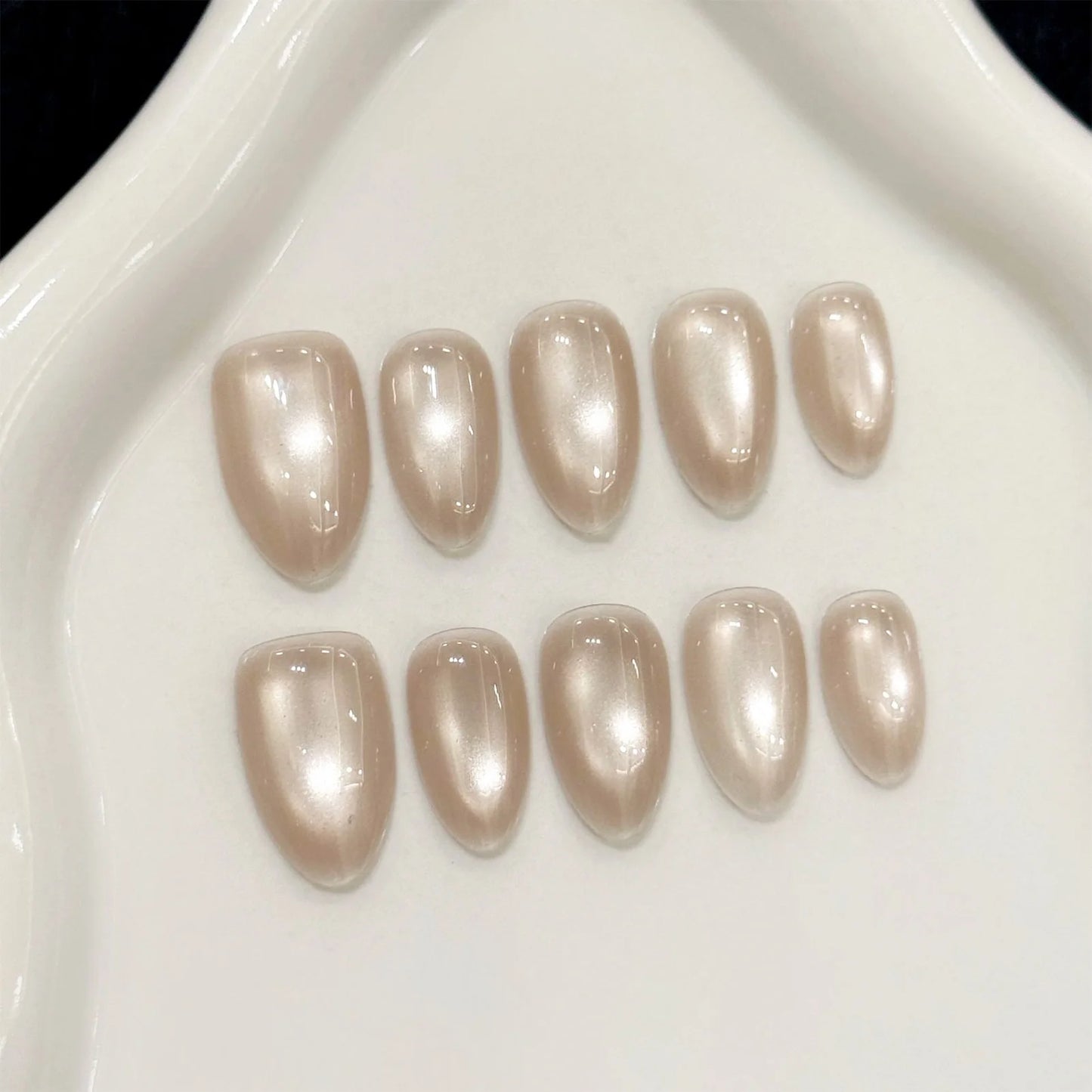 10pcs Handmade Press on Nails Solid Color Glass Bead Cat Eyes Fake Nails Reusable Ins Simple Long Almond False Nail Tip Wearable Peaceful Pleasures Health and Wellness S 3