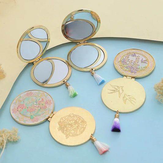 Chinese Style Metal Folding Makeup Mirror with Tassel | Portable Folding Makeup Mirror Peaceful Pleasures Health and Wellness