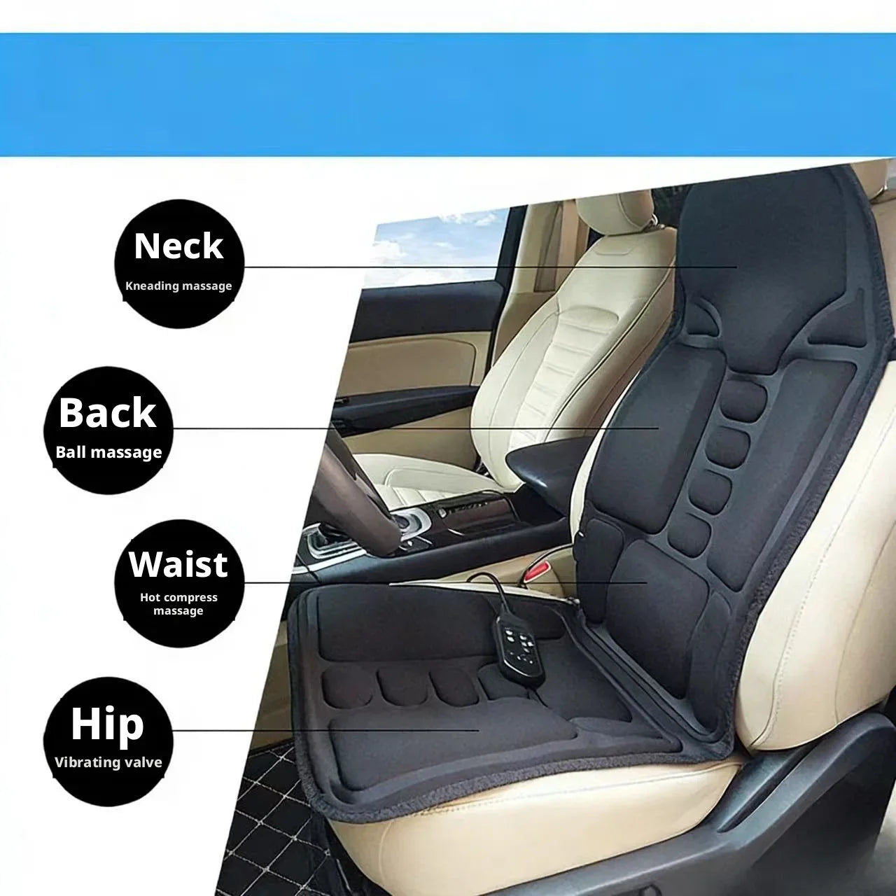 Multifunctional Car Heating Massage Cushion - Electric Massager for Neck Cervical & Lumbar Spine Full-Body Comfort Seat Pad Peaceful Pleasures Health and Wellness