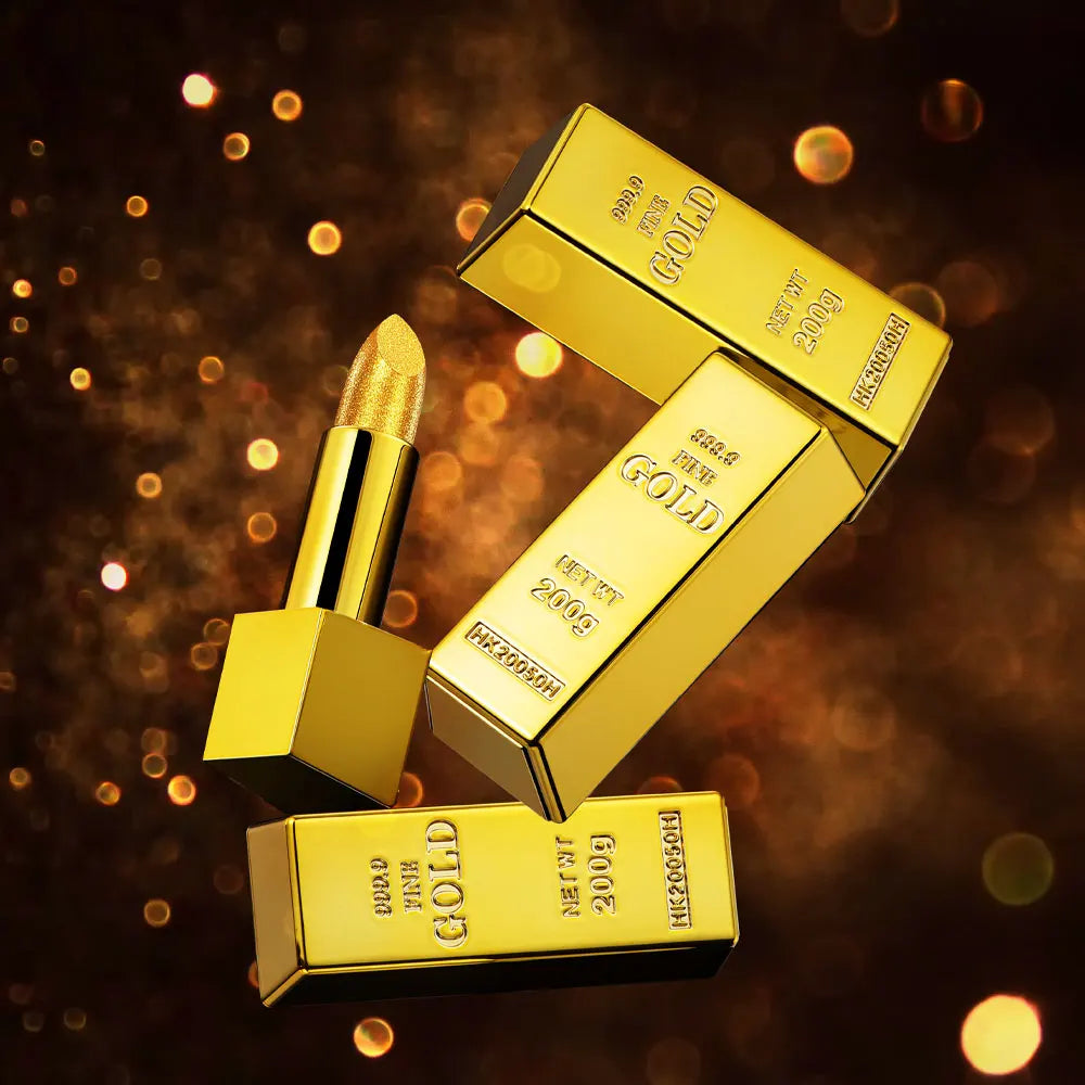 Shimmer Gold Lipstick Metallic Glitter Sexy Lipsticks Long Lasting Batom Waterproof Cosmetic Gold Brick Tube Design Gift 3.5g Peaceful Pleasures Health and Wellness