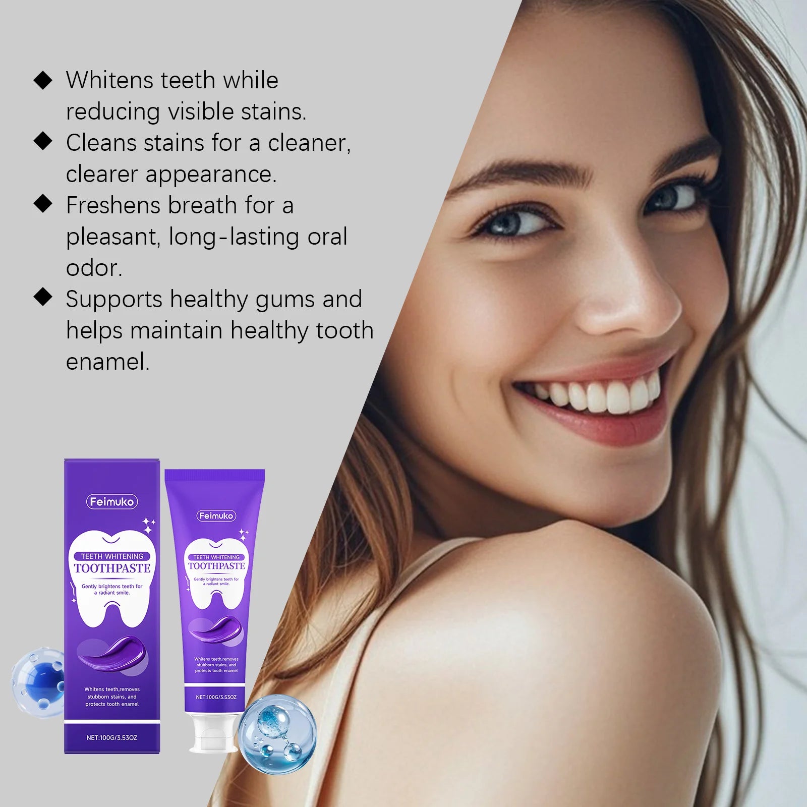 Purple Dental Whitening Toothpaste Improve Yellow Teeth Strengthen Enamel Soothing Gums Reduce Oral Odor Brightening Toothpaste Peaceful Pleasures Health and Wellness