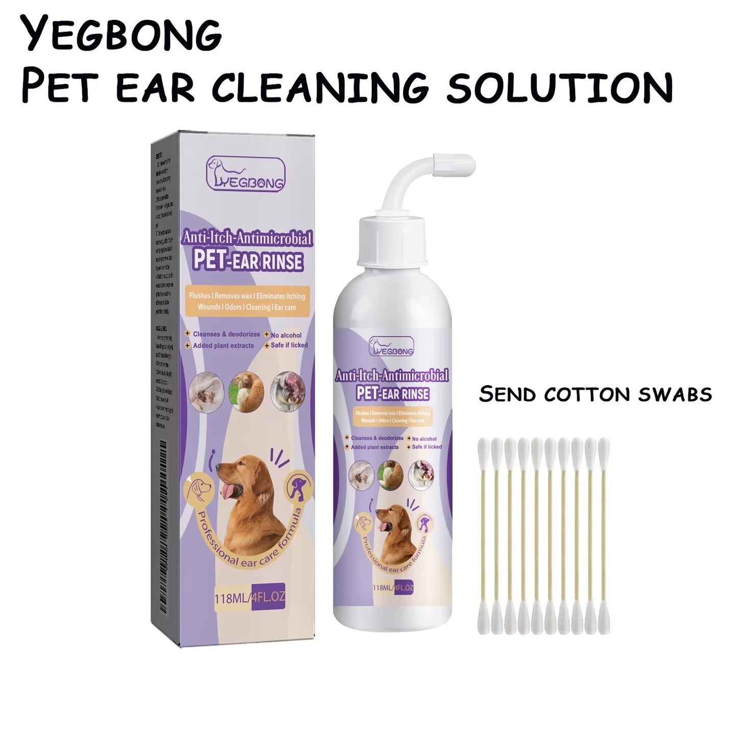 YEGBONG Pet Ear Cleaner Dogs & Cats – Natural Ear Wash 118ml