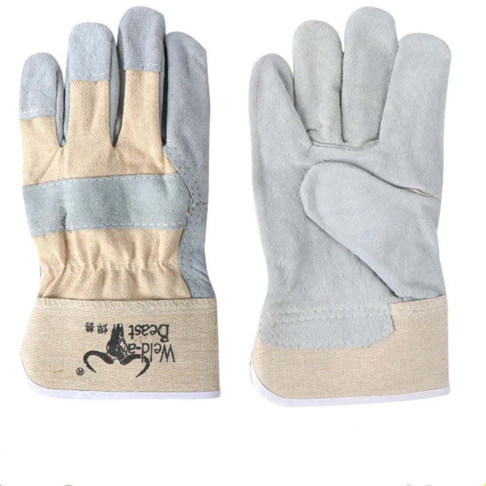 1 Pair Abrasion Resistant Leather Welding Gloves Labor Protection Thickened Cowhide Work Gloves Heat Resistant Comfortable Peaceful Pleasures Health and Wellness Blue