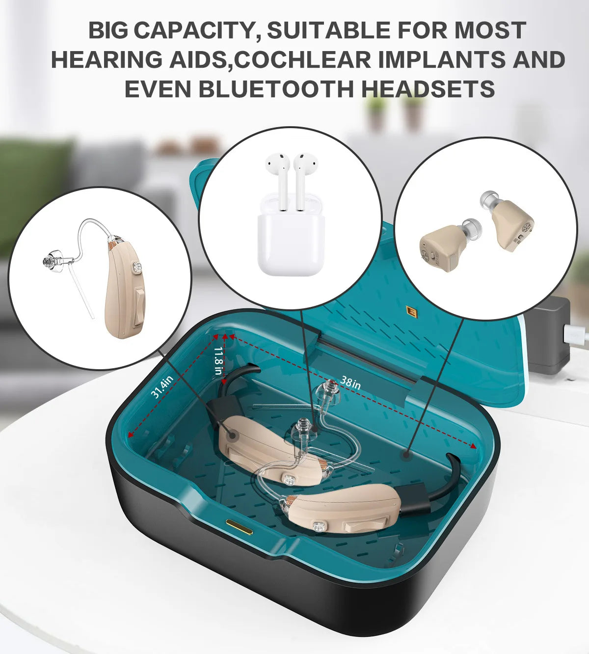 3 In1Digital Hearing Aid Dryer & Cleaner& Charger Box Earphones Store Dehumidifier Led Uv Drying Case With 2 Timing & Temp Modes Peaceful Pleasures Health and Wellness