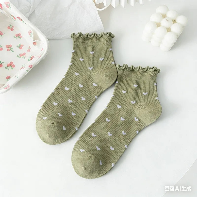 Women's Heart Ruffle Ankle Socks | Korean Fashion Low Cut