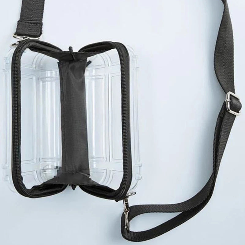 Mini Transparent Hard Case Makeup Bag Large Capacity Small Square Travel Pouch One Shoulder Crossbody Cosmetic Organizer Peaceful Pleasures Health and Wellness