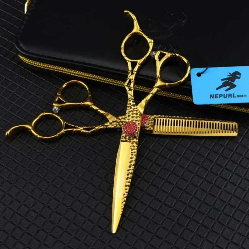 Professional 6" Gold 440C Steel Hair Cutting Thinning Shears Hair Cutting Shears Peaceful Pleasures Health and Wellness