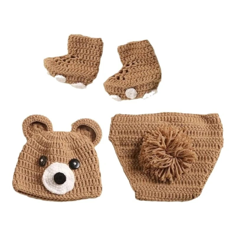 3-Piece Bear Newborn Photography Costume – Knit Outfit & Shoes
