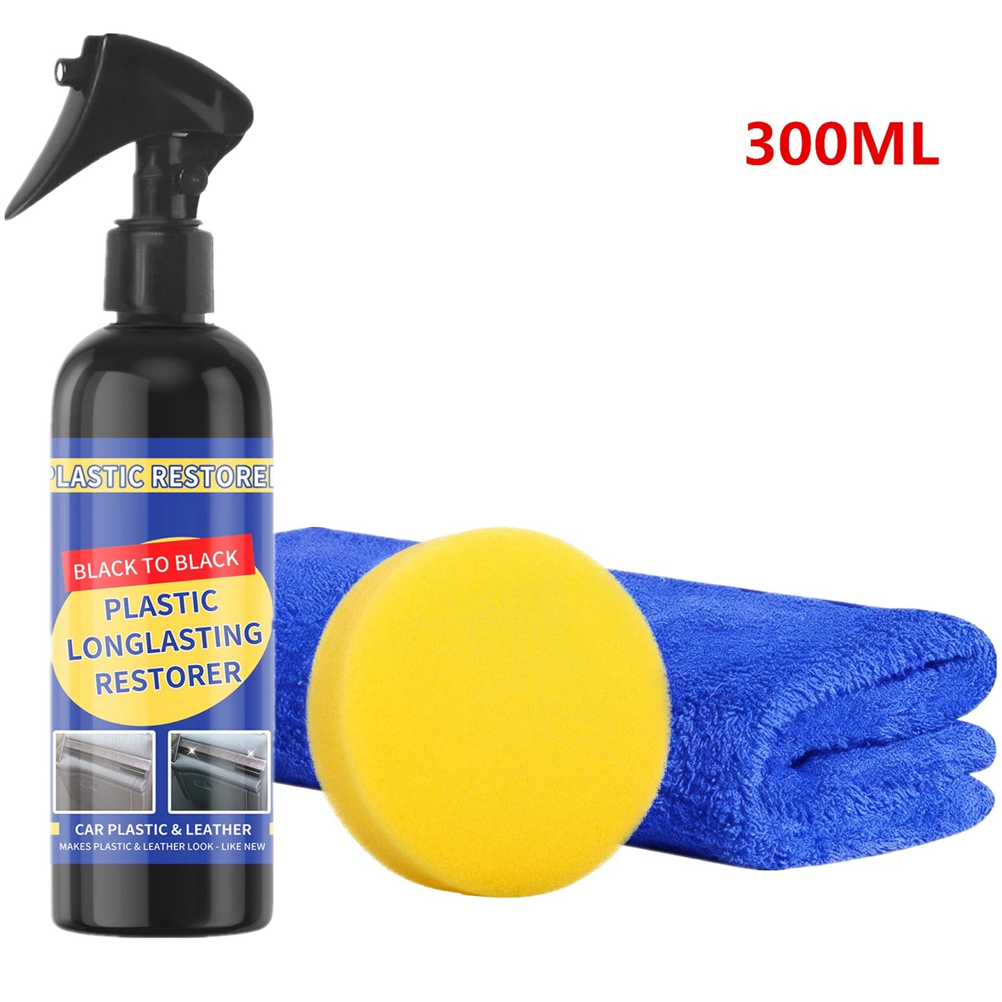 Car Plastic Restorer Coating Agent Auto Plastic Rubber Exterior Repair Clean Refresh Restoration Agent Black Shine Seal Brighten Peaceful Pleasures Health and Wellness 300ML SET
