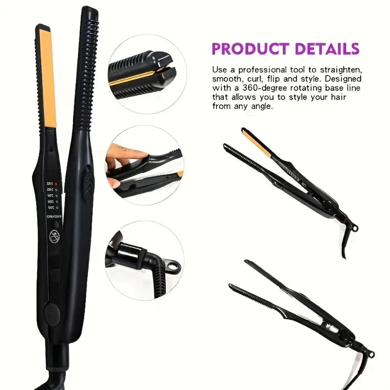 Small Flat Iron for Short Hair, Temperature Adjustable Pencil Flat Iron Fast Heat Up, Beard Straightening Iron Peaceful Pleasures Health and Wellness
