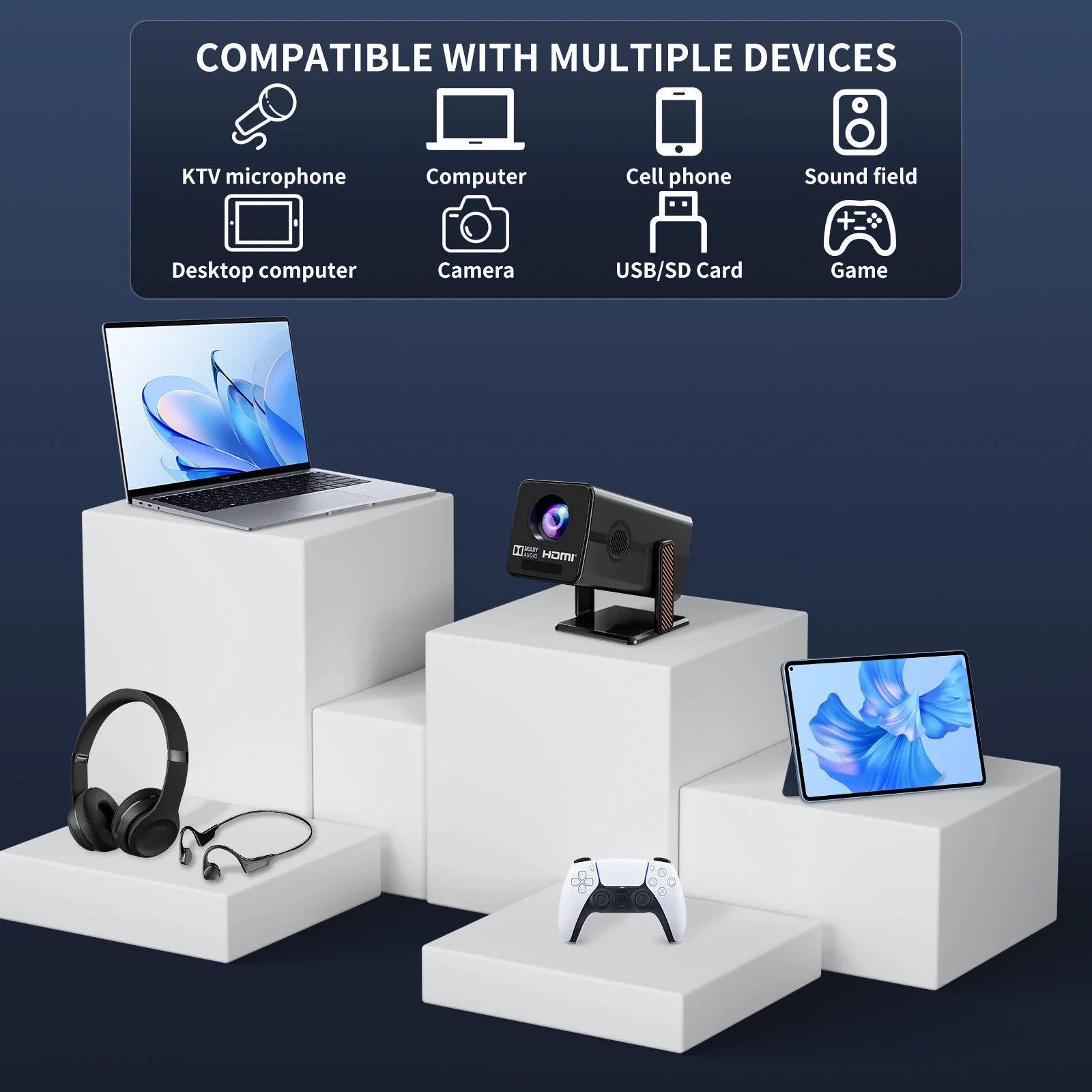 Digital Projector 1080P HD Suppor 4k Projectors Smart Voice Remote Control Android Wifi Bluetooth Plus Console Portable Projecto Peaceful Pleasures Health and Wellness