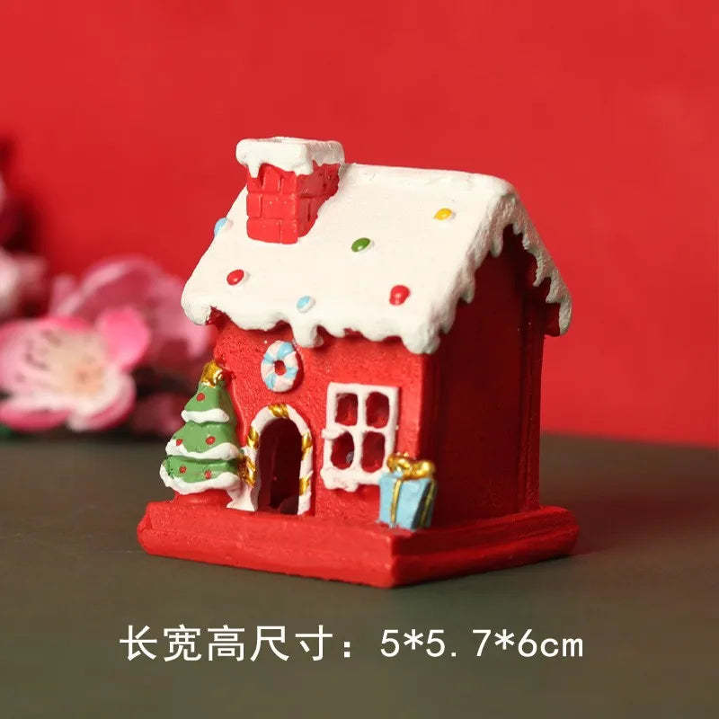 Practical Creative Christmas House Ornaments Micro Landscape Decorations for Office Desks Small Figurines Home Garden Decoration Peaceful Pleasures Health and Wellness Red Christmas House