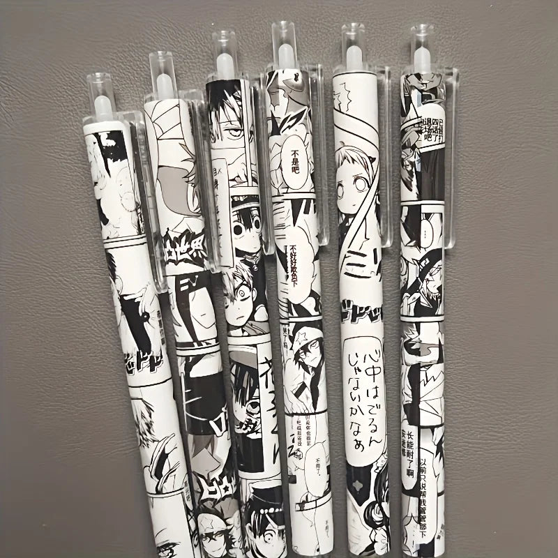 2 Boxes of 12 Pens with Random Designs, Anime-Themed, Medium-Sized Nib, Water-Based Black Ink, Durable Plastic, Office and School Stationery, Retractable Pens, Cute Style Peaceful Pleasures Health and Wellness