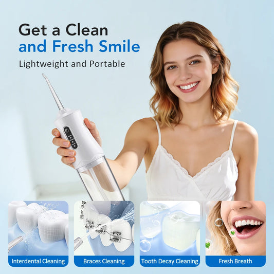 Portable Water Flosser Cordless Rechargeable Oral Irrigator 3 Cleaning Modes 4 Jet Tips 220ml Water Tank Home Travel Teeth Care Peaceful Pleasures Health and Wellness