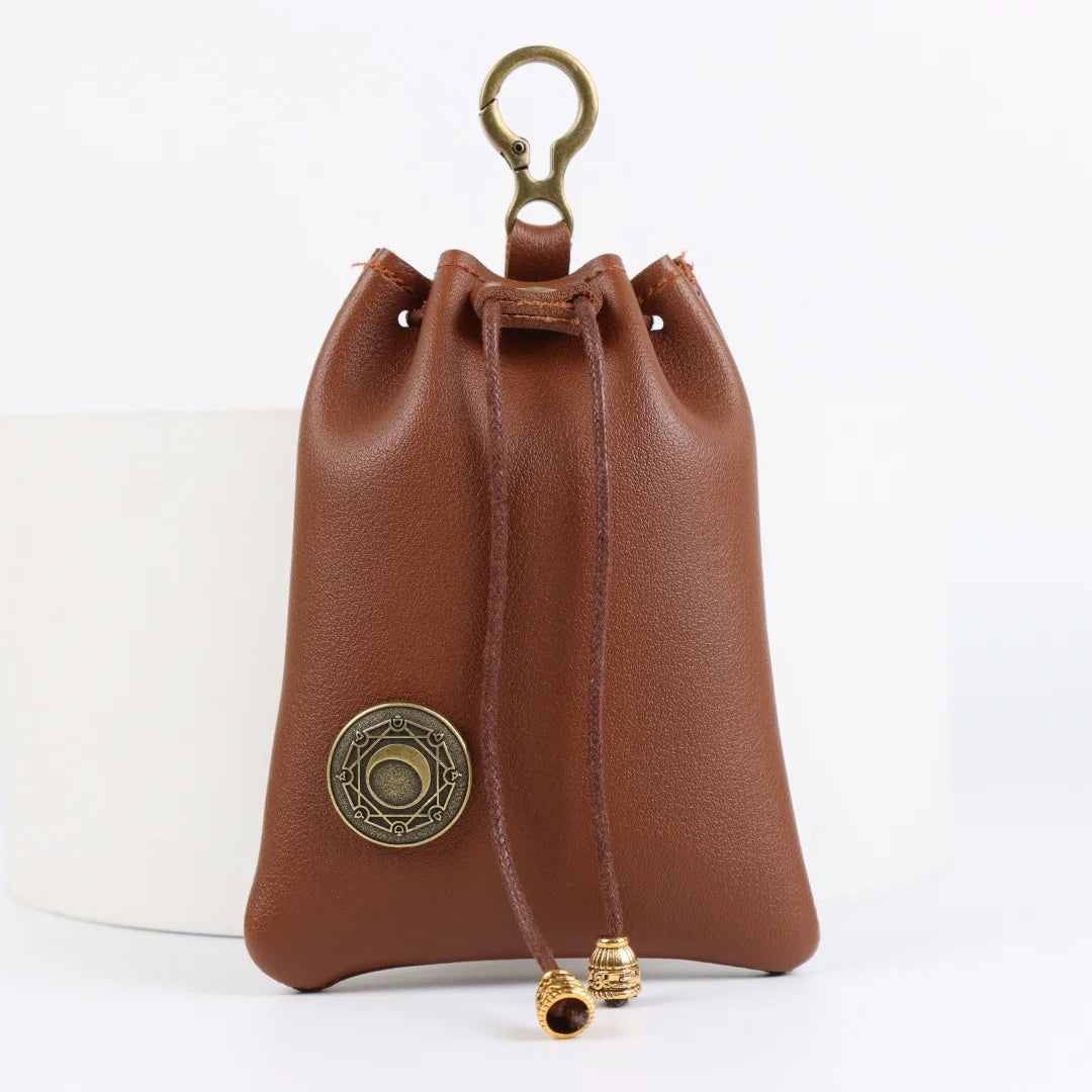 Medieval Faux Leather Retro Waist Bag Hangable Drawstring Outdoor