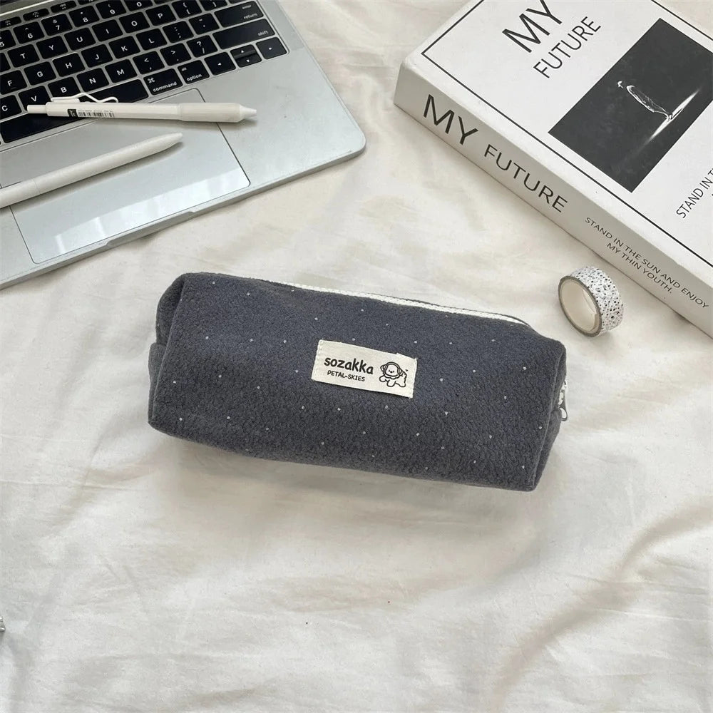 Plaid Felt Pencil Case – Large Capacity Student Organizer Pouch