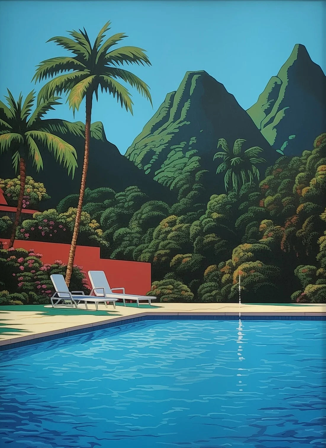 Vintage Hiroshi Nagai Pop Poster Retro 80's Beach Summer Pool Surrealism Canvas Painting Wall Art for Living Room Home Deco Peaceful Pleasures Health and Wellness 10 20x30cm Unframed