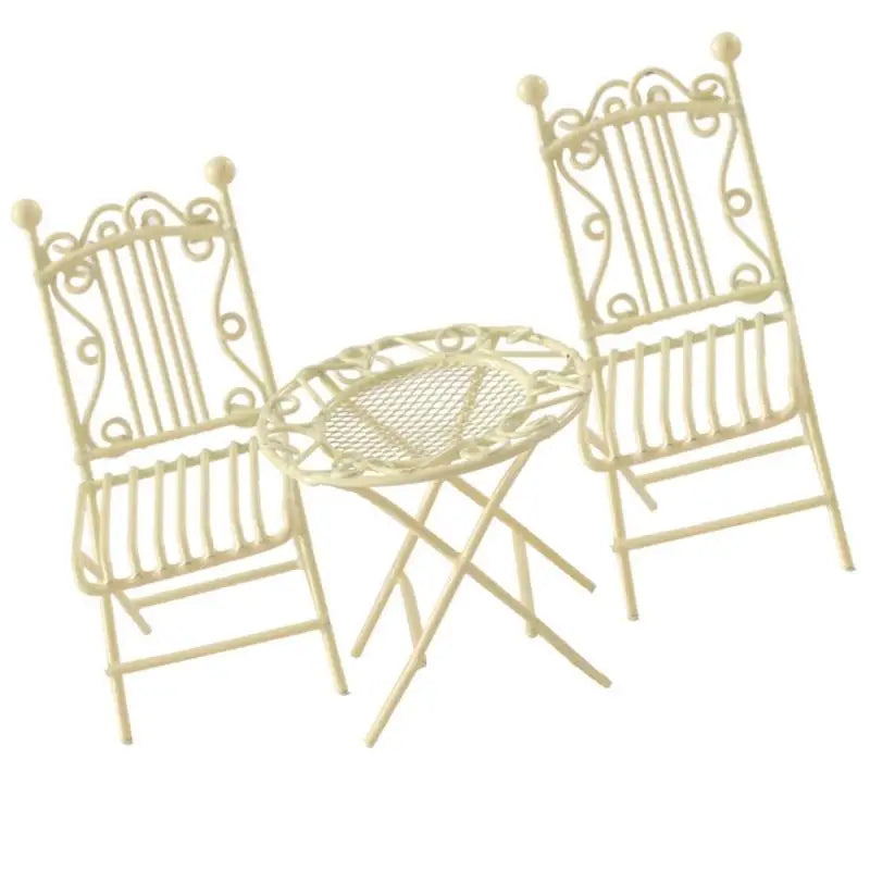 1/12 Miniature Iron Table & 2 Chairs Set | Dollhouse Garden Decor