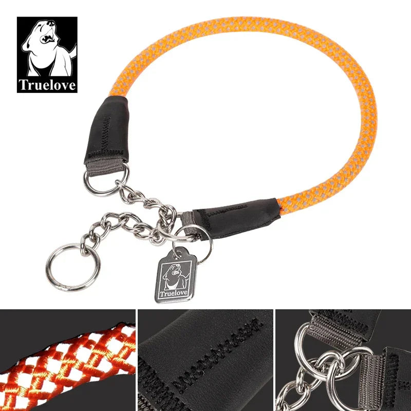 Truelove Large Dog Training Collar Reflective Nylon Stainless Steel Chain Adjustable Heavy Duty No Pull Dog Collar TLC5375 Peaceful Pleasures Health and Wellness