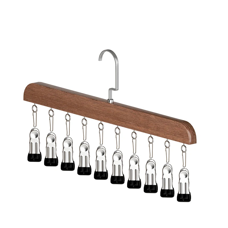 Bamboo Legging Hanger Organizer with 10 Clips – Space-Saving Closet Hanger for Pants & Scarves